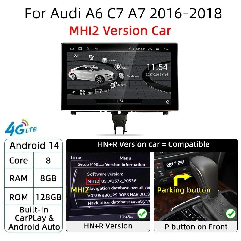 Android 14 CarPlay Player for Audi A6 C7 A7 2012-2018