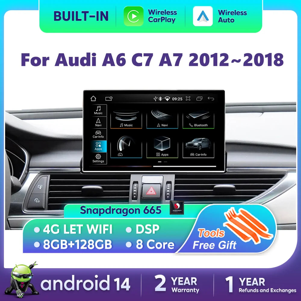 Android 14 CarPlay Player for Audi A6 C7 A7 2012-2018