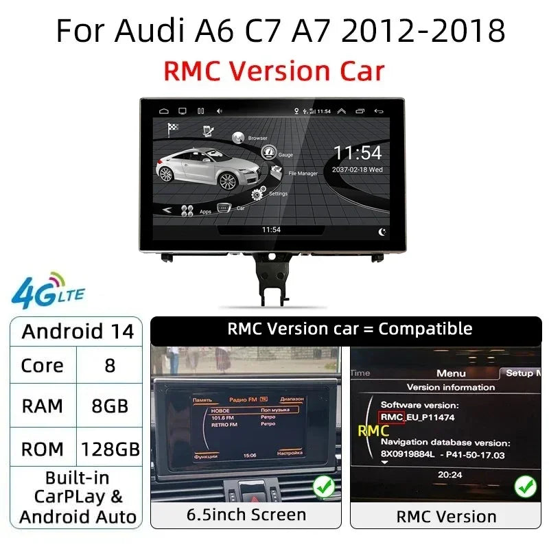 Android 14 CarPlay Player for Audi A6 C7 A7 2012-2018