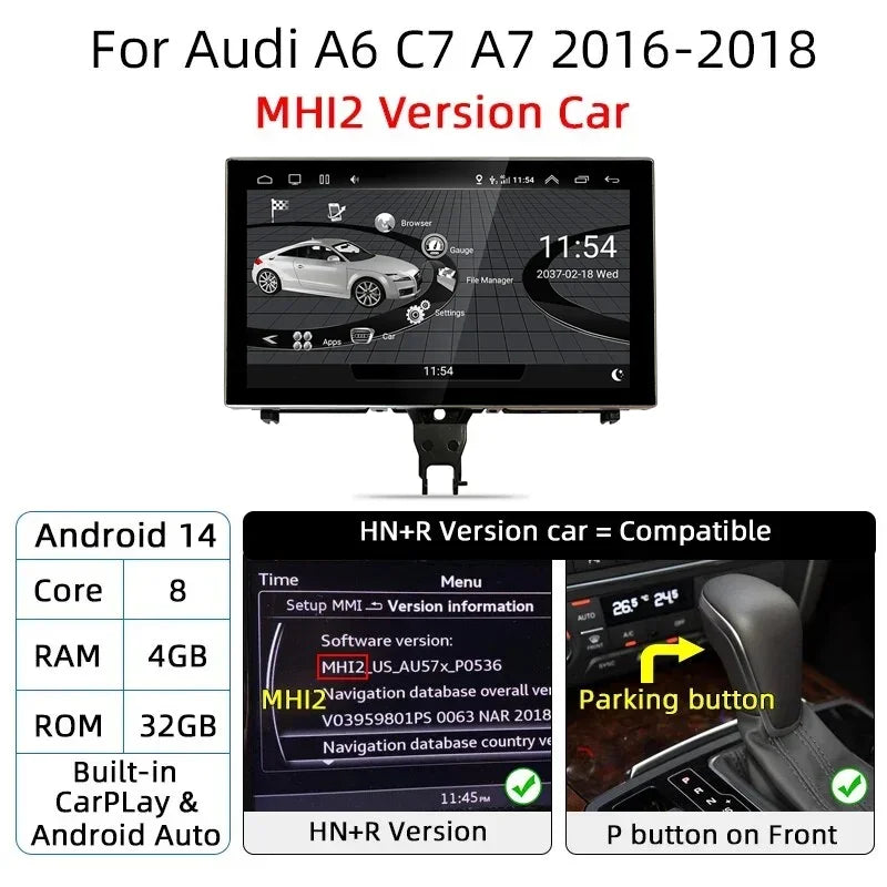 Android 14 CarPlay Player for Audi A6 C7 A7 2012-2018