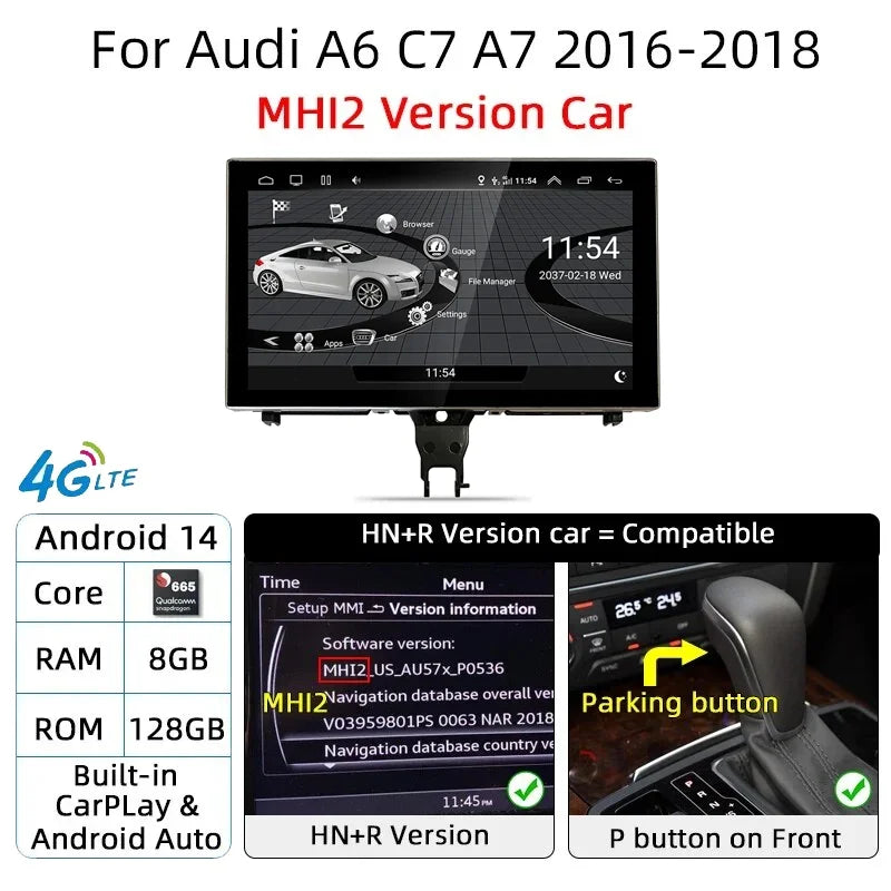 Android 14 CarPlay Player for Audi A6 C7 A7 2012-2018