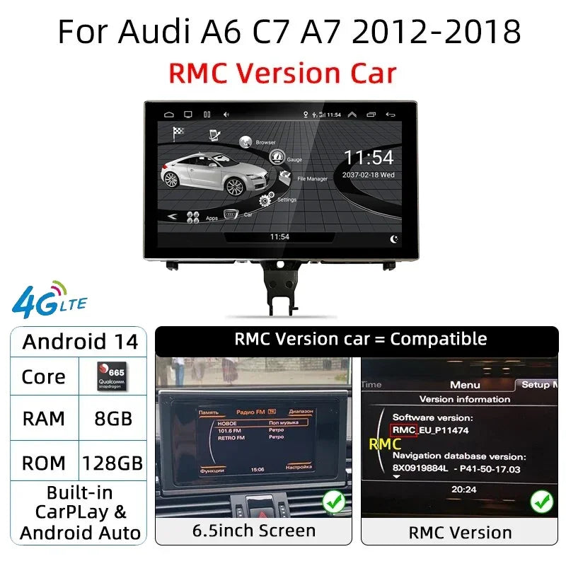 Android 14 CarPlay Player for Audi A6 C7 A7 2012-2018