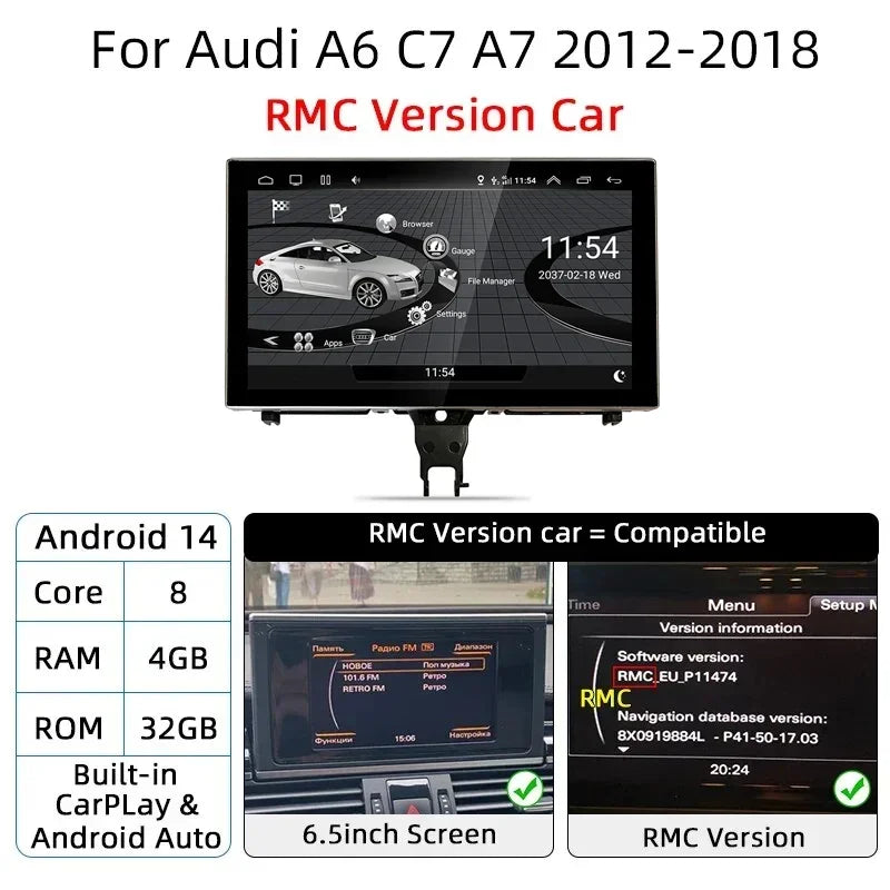 Android 14 CarPlay Player for Audi A6 C7 A7 2012-2018