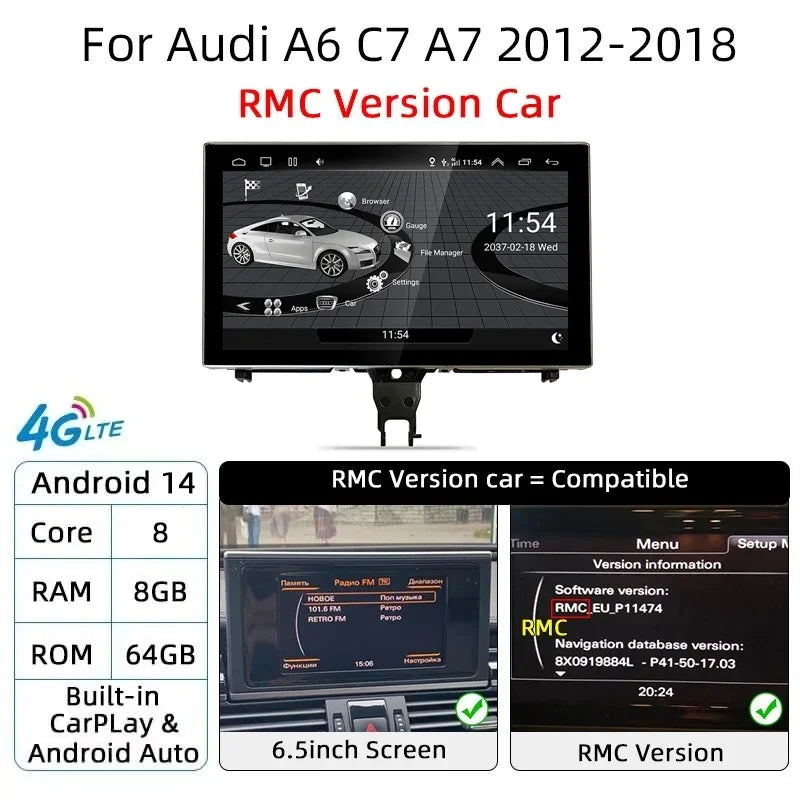 Android 14 CarPlay Player for Audi A6 C7 A7 2012-2018