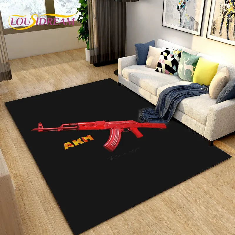 3D Rifle Pistol Revolver Gun Cartoon Area Rug