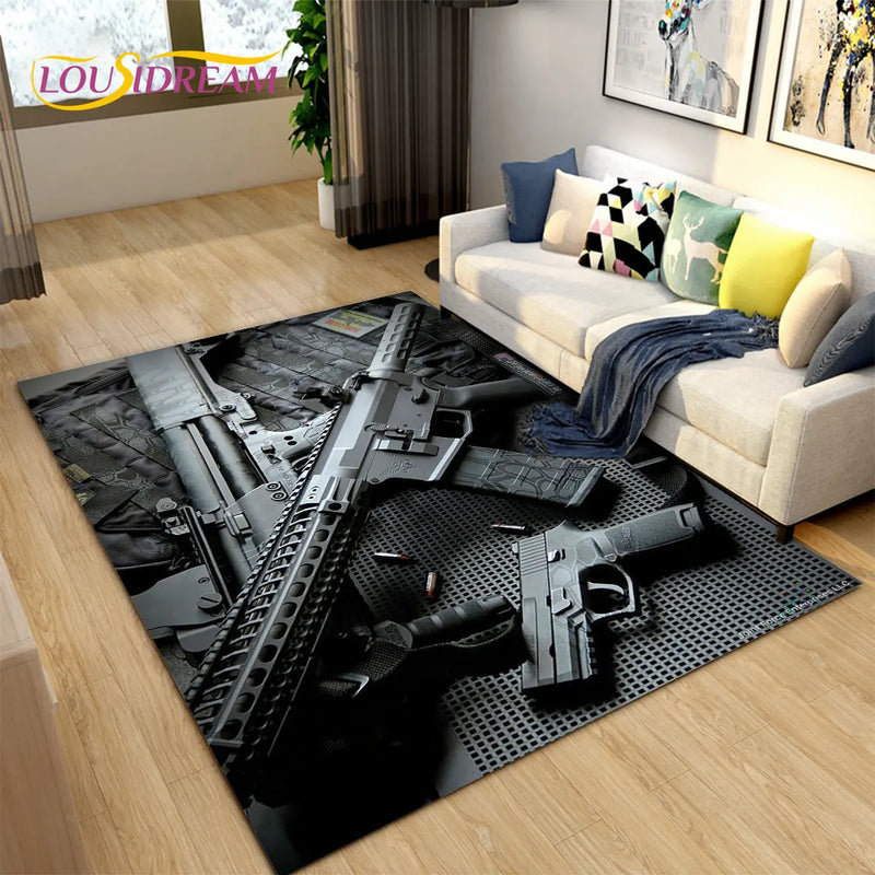 3D Rifle Pistol Revolver Gun Cartoon Area Rug